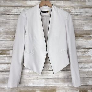 ALICE + OLIVIA Employed Women Size 2 White Fitted Blazer Black Trim Crop